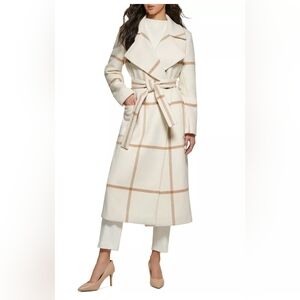 DKNY Cream and Tan Plaid Jacket